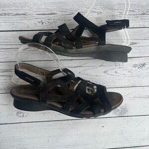 Mephisto Black Portugal Nubuck Leather Strappy Wedge Sandals EU 40 US 9-9.5